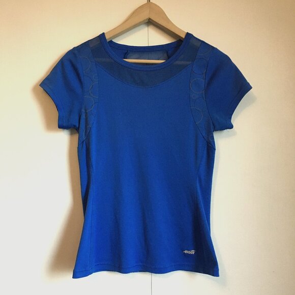 Avia Sleek Blue Bubble Print + Mesh Workout Tee - Picture 1 of 16